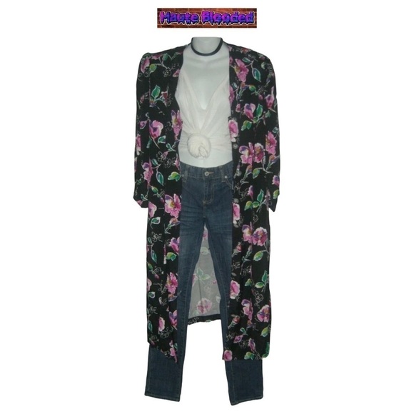 Vintage 90's More Jazz Floral Print Dress Button Down Duster Flower Plus Boho 20 - Picture 2 of 13